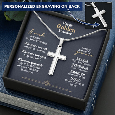 Happy Golden Birthday Cross Necklace - Love You This Much